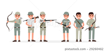 Team of many various hunter, huntsman, gamekeeper 29260482
