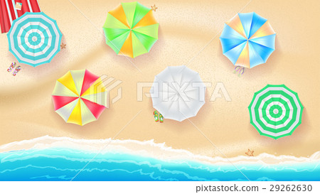 Set of colorful beach umbrellas on the background Set of colorful beach umbrellas on the background 29262630