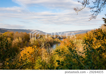 Panoramic view over colorful mountain valley Panoramic view over colorful mountain valley 29264835