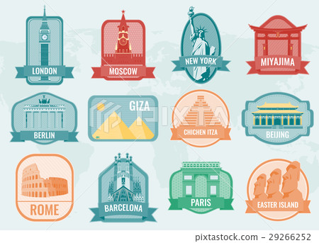 Famous monuments and landmarks collection labels Famous monuments and landmarks collection labels 29266252