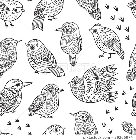 Seamless pattern with ink hand drawn exotic birds Seamless pattern with ink hand drawn exotic birds 29266974