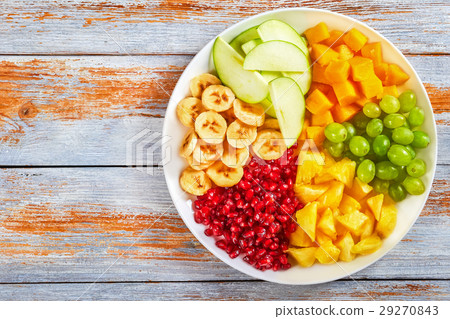 colorful fruit salad set, top view 29270843