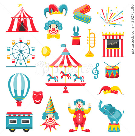 Circus and Carnival Icons Isolated on White 29273190