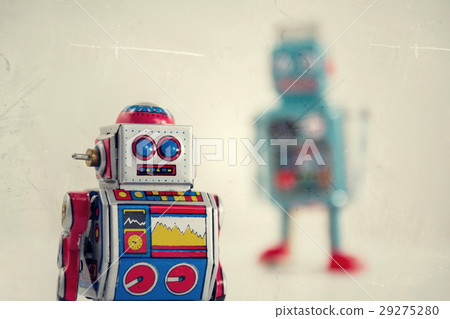 Filtered vintage tin toy robots, white background Filtered vintage tin toy robots, white background 29275280