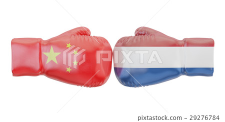 Boxing gloves with Netherlands and China flags 29276784