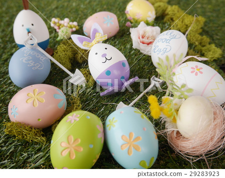Colorful Easter Eggs on grass background Colorful Easter Eggs on grass background 29283923