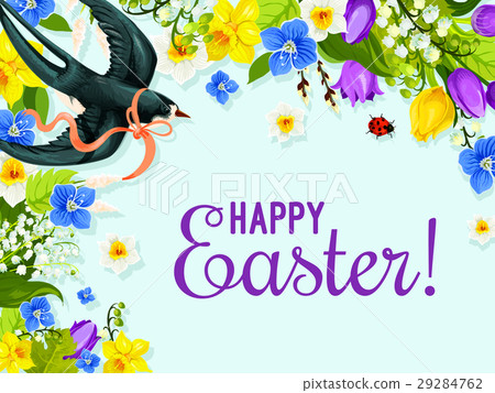 Easter spring flower and bird greeting card design 29284762