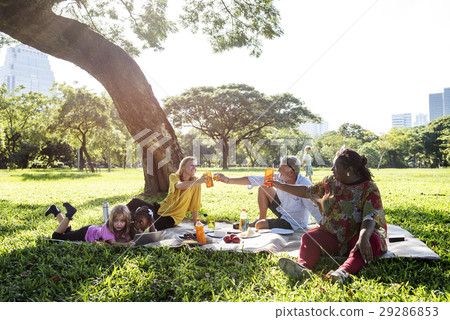 Family Picnic Outdoors Togetherness Relaxation Concept 29286853