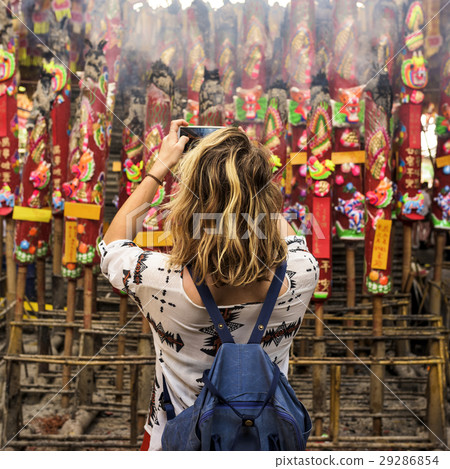 Young Woman Traveler Chinese Temple Concept 29286854