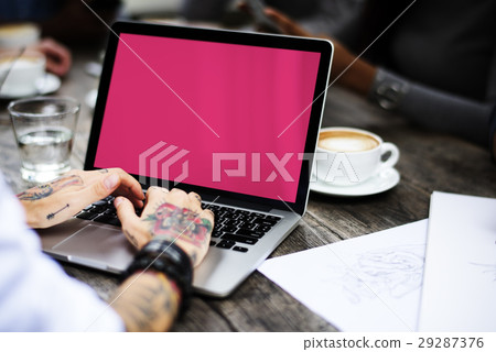 Woman Use Laptop Work Cafe Woman Use Laptop Work Cafe 29287376