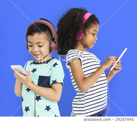 Little Boy Girl Listen Music Entertainment Studio Little Boy Girl Listen Music Entertainment Studio 29287848
