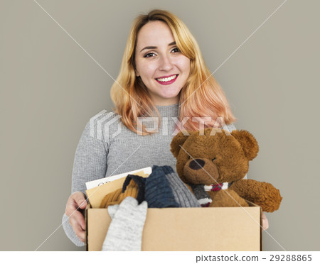 Woman Studio Portriat Casual Carrying a Box Isolated Woman Studio Portriat Casual Carrying a Box Isolated 29288865