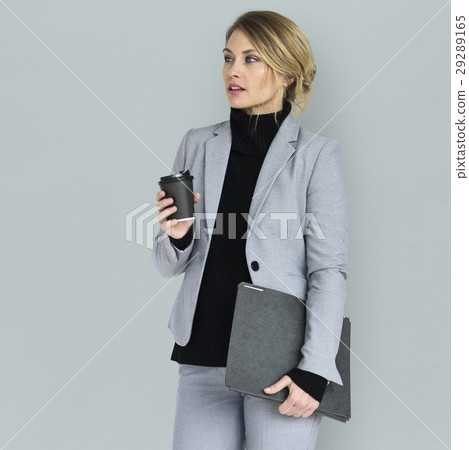 Caucasian Business Woman Coffee Documents Concept Caucasian Business Woman Coffee Documents Concept 29289165