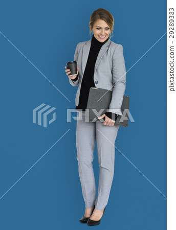 Caucasian Business Woman Cheerful Folder Concept 29289383