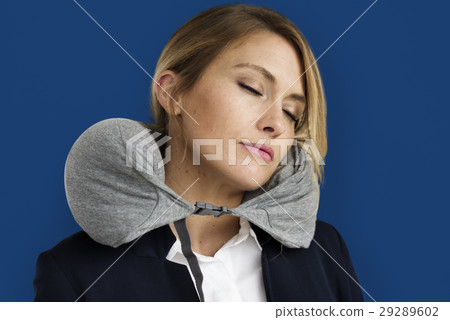 Caucasian Woman Travel Pillow Resting Caucasian Woman Travel Pillow Resting 29289602