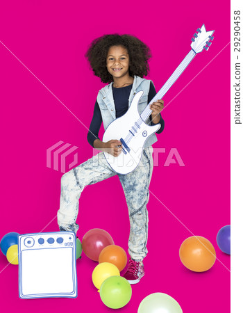 Portrait of a Little African Descent Girl with a Guitar Isolated Portrait of a Little African Descent Girl with a Guitar Isolated 29290458