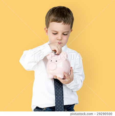 Kid Studio Shoot Gesture Piggybank Holding 29290500