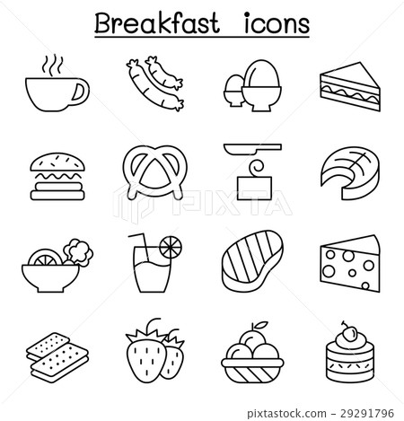 Breakfast icon set in thin line style 29291796