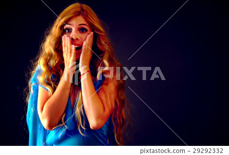 Shocked woman screaming with joyful. Surprised Shocked woman screaming with joyful. Surprised 29292332