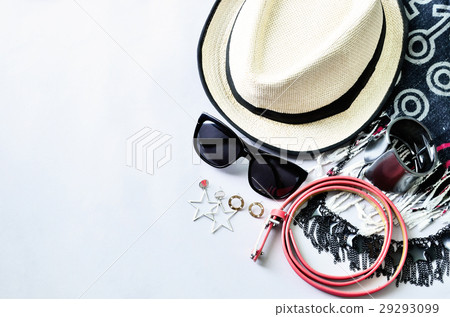 Top view of summer accessories for modern woman Top view of summer accessories for modern woman 29293099