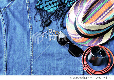 Top view of summer accessories for modern woman 29293100