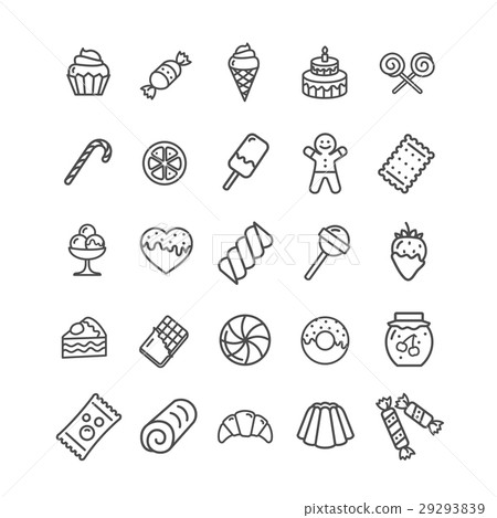 Sweets and Bakery Icon Black Thin Line Set. Vector - Stock Illustration ...