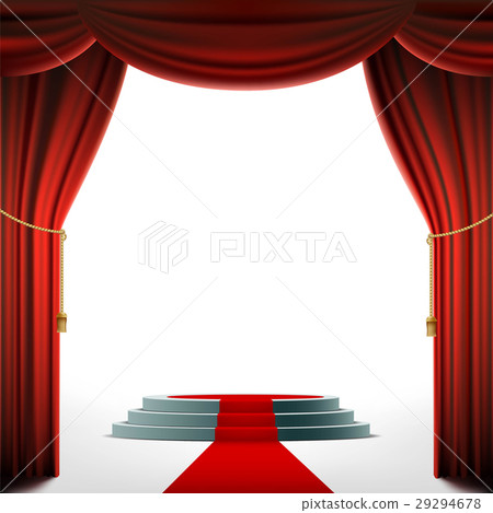 Round podium under the red curtain. Stock vector 29294678