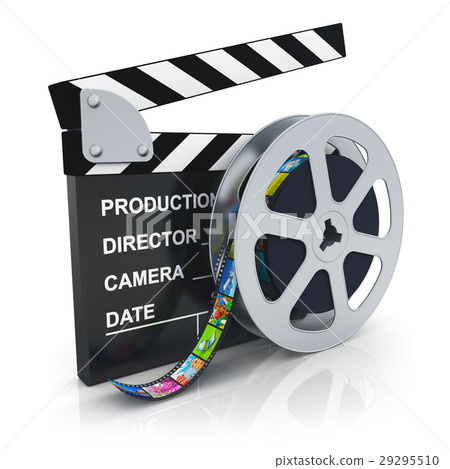 Clapper board and reel with filmstrip 29295510
