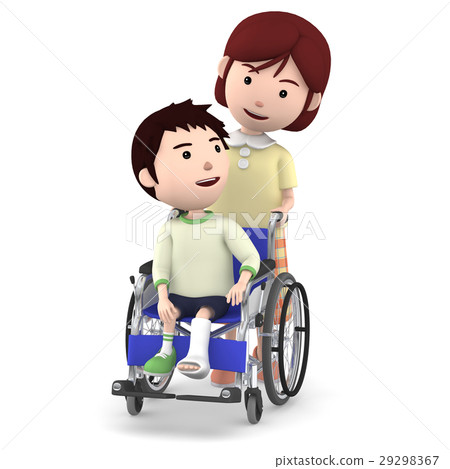 A sister sitting in a wheelchair with a Gibbs boy and a mother serving 29298367