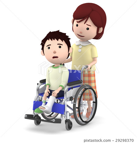 A sister sitting in a wheelchair with a Gibbs boy and a mother serving 29298370