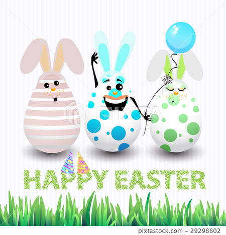 Easter happy three eggs funny waving hand greeting 29298802