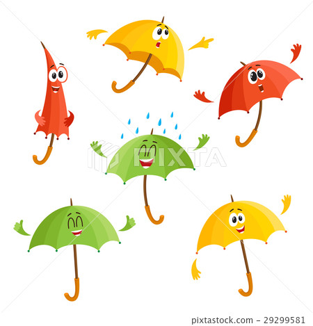 Cute, funny umbrella characters with human face Cute, funny umbrella characters with human face 29299581