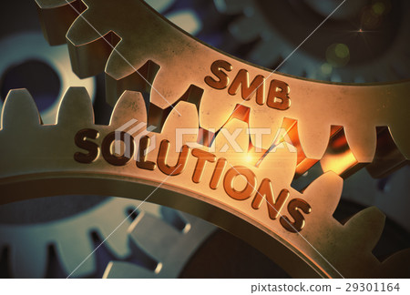 SMB Solutions Concept. Golden Cogwheels. 3D 29301164