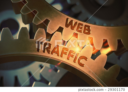 Web Traffic on Golden Cogwheels. 3D Illustration. 29301170
