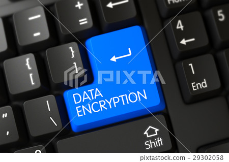 Data Encryption CloseUp of Blue Keyboard Button 29302058