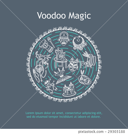 Modern card with voodoo magic vector line icons. 29303188