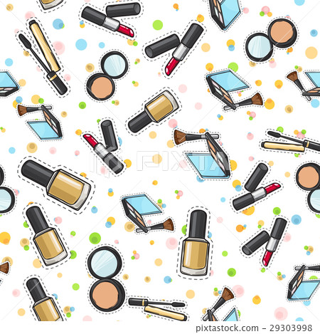 Seamless Pattern. Nail Polish. Powder. Lipstick. 29303998