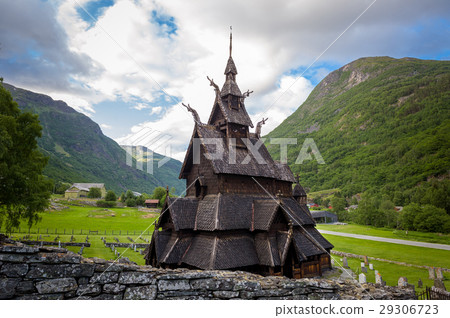 Borgund Stave Church and mountain background 29306723