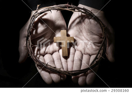 man with a cross and a crown of thorns man with a cross and a crown of thorns 29308160