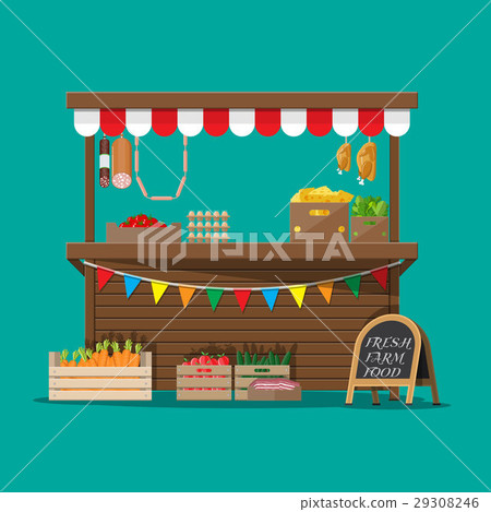 Market food stall full of groceries products 29308246