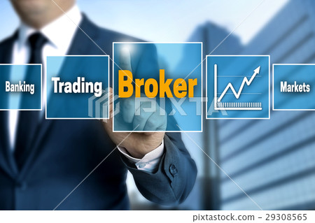 Broker touchscreen is operated by businessman Broker touchscreen is operated by businessman 29308565