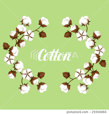 Frame with cotton bolls and branches. Stylized Frame with cotton bolls and branches. Stylized 29308868