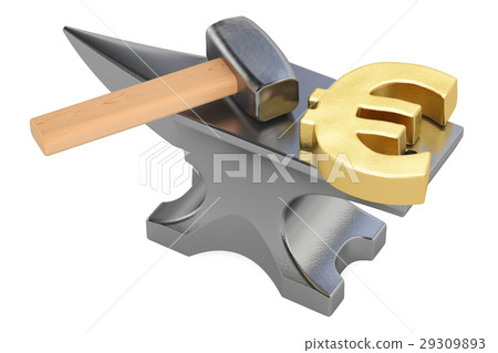 anvil with gold euro symbol, 3D rendering 29309893