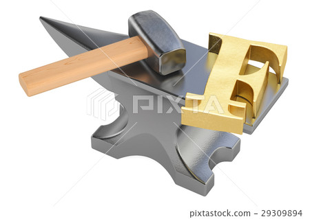 anvil with gold franc symbol, 3D rendering anvil with gold franc symbol, 3D rendering 29309894