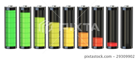 Battery charge level indicators, 3D rendering 29309902