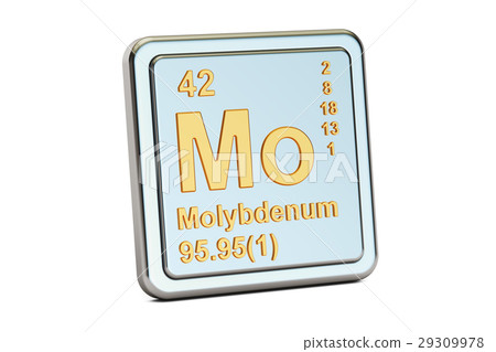 Molybdenum Mo, chemical element sign. 3D rendering 29309978