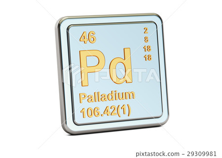Palladium Pd, chemical element sign. 3D rendering 29309981