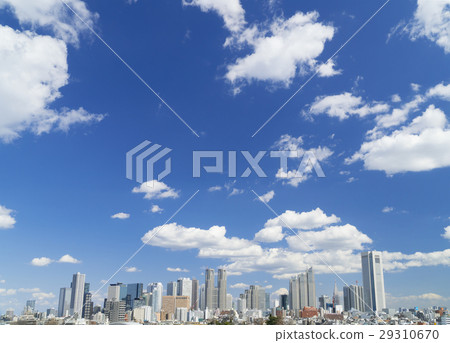 Shinjuku skyscraper group whole view Sunny blue sky White cloud flowing in the sky 29310670