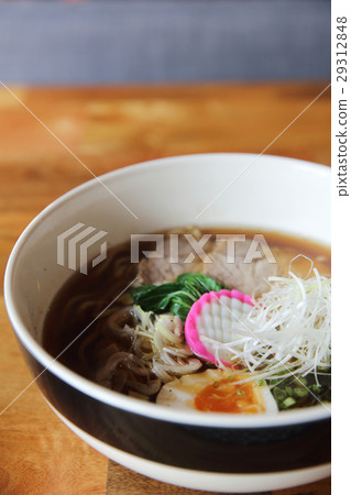 Ramen noodle japanese food on wood background 29312848