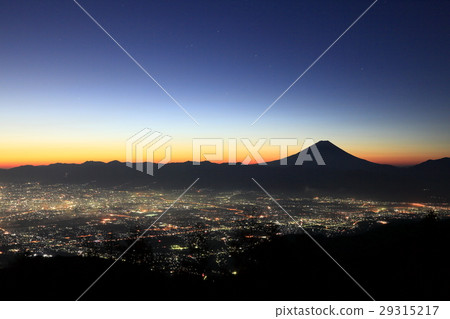Mt. Fuji seen from Mt. Amari and dawn of Nisaki-shi Mt. Fuji seen from Mt. Amari and dawn of Nisaki-shi 29315217